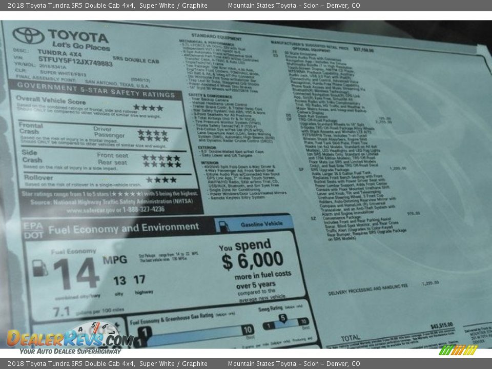 2018 Toyota Tundra SR5 Double Cab 4x4 Super White / Graphite Photo #18