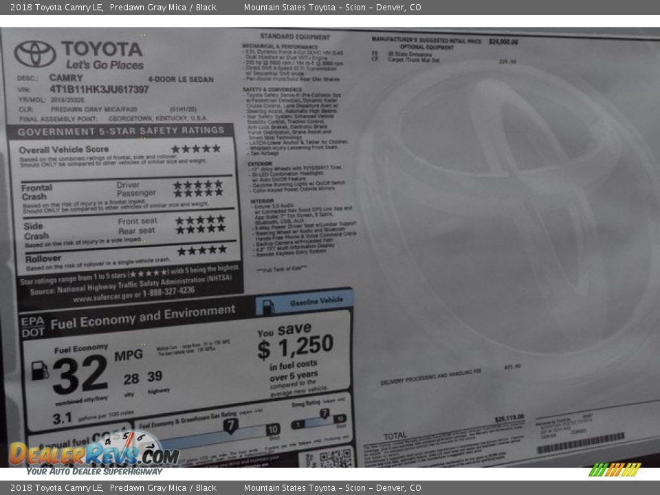 2018 Toyota Camry LE Predawn Gray Mica / Black Photo #36