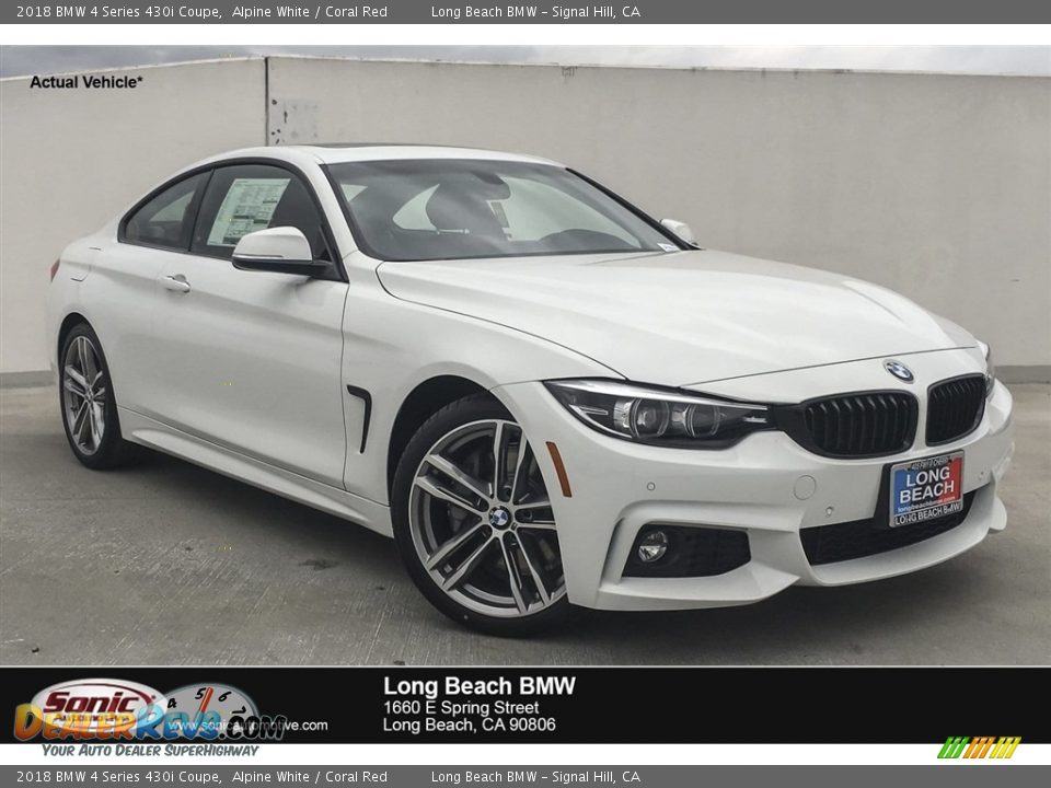 2018 BMW 4 Series 430i Coupe Alpine White / Coral Red Photo #1