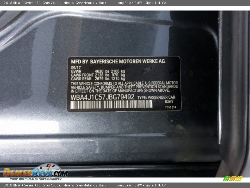2018 BMW 4 Series 430i Gran Coupe Mineral Grey Metallic / Black Photo #20