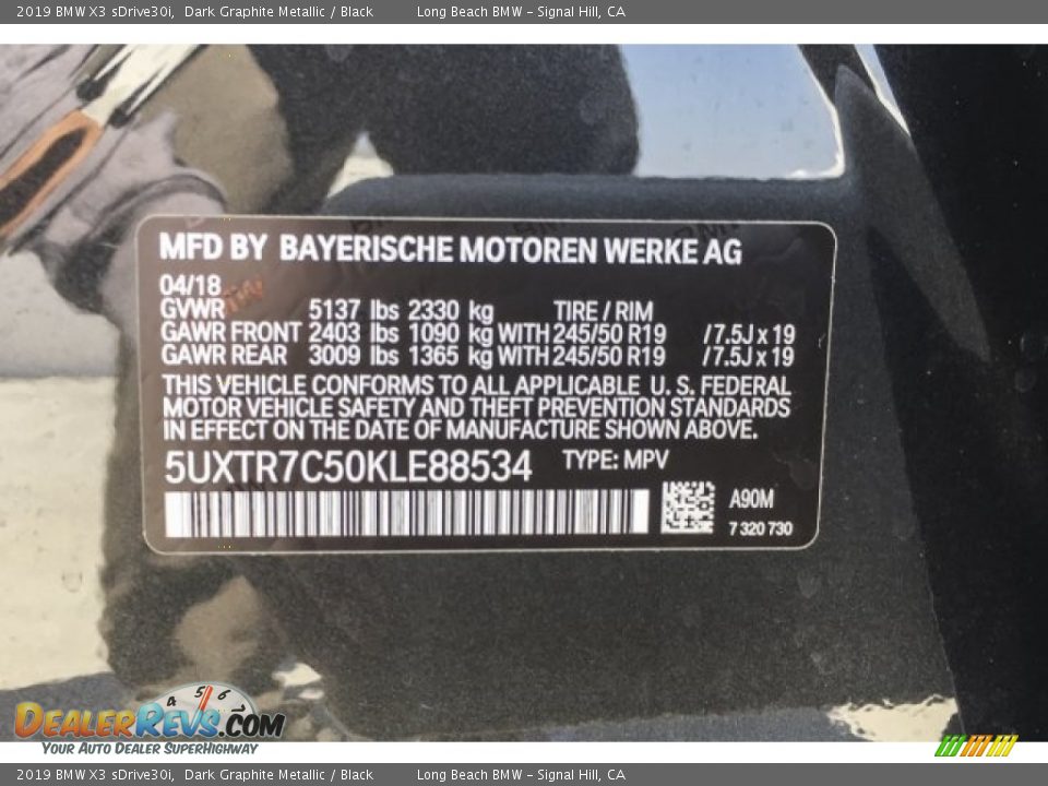 2019 BMW X3 sDrive30i Dark Graphite Metallic / Black Photo #11