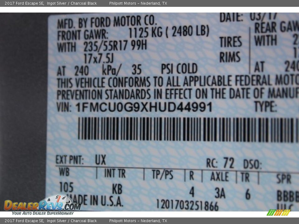 2017 Ford Escape SE Ingot Silver / Charcoal Black Photo #36