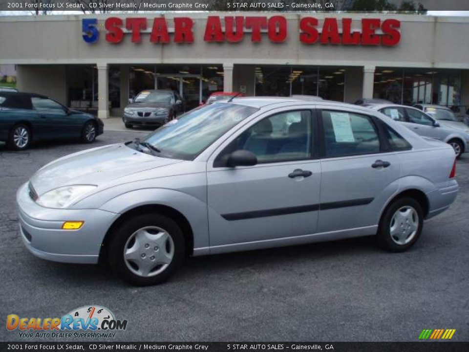 2001 Ford Focus LX Sedan CD Silver Metallic / Medium Graphite Grey Photo #1