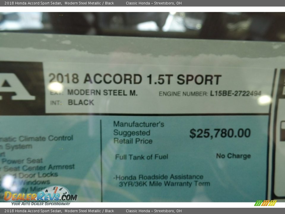 2018 Honda Accord Sport Sedan Modern Steel Metallic / Black Photo #15