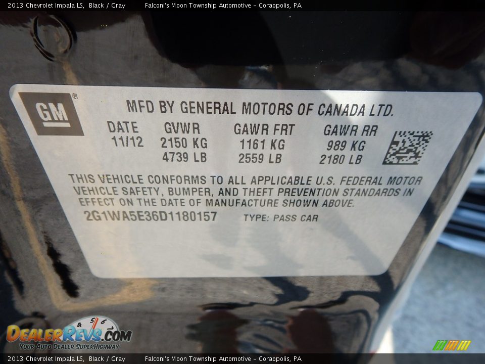 2013 Chevrolet Impala LS Black / Gray Photo #24