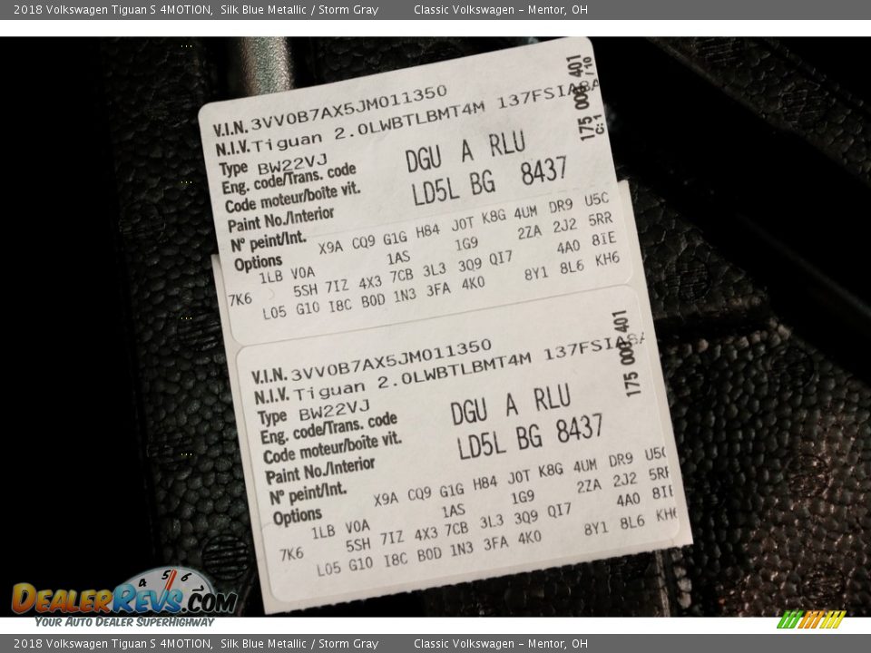 2018 Volkswagen Tiguan S 4MOTION Silk Blue Metallic / Storm Gray Photo #22