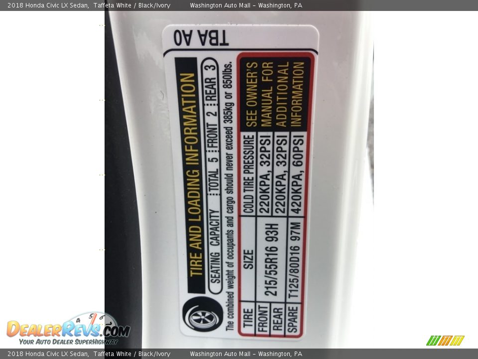 2018 Honda Civic LX Sedan Taffeta White / Black/Ivory Photo #22