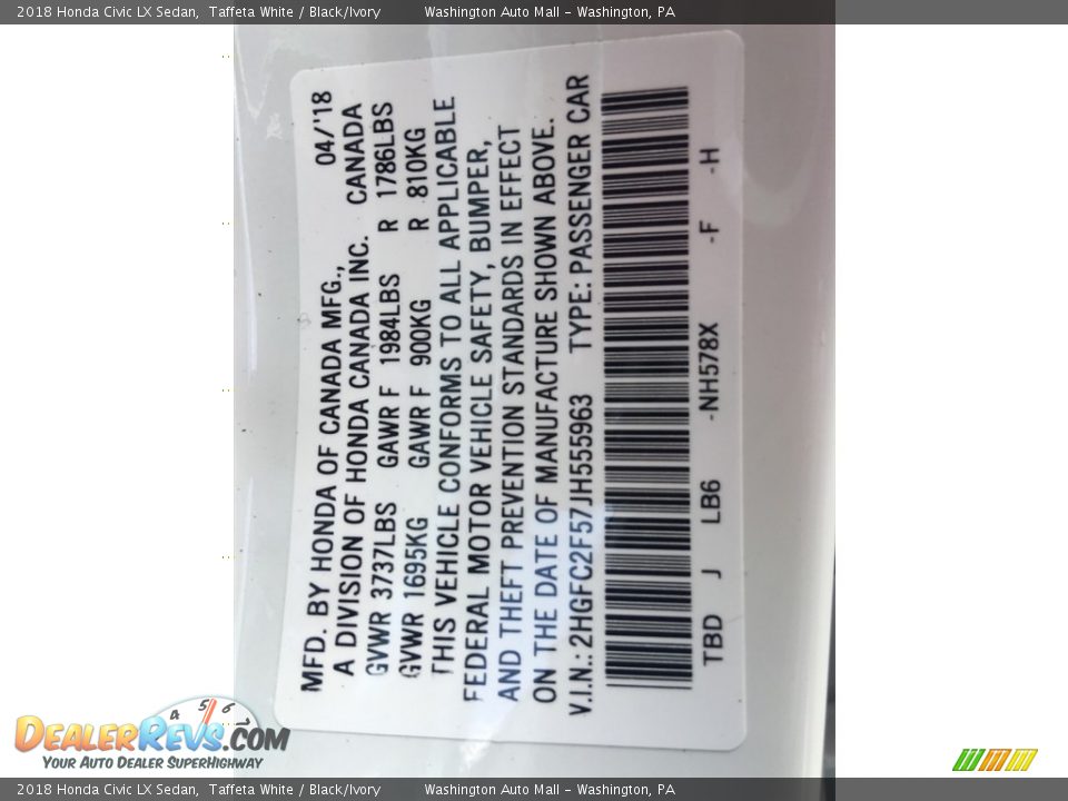 2018 Honda Civic LX Sedan Taffeta White / Black/Ivory Photo #23