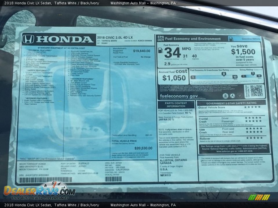 2018 Honda Civic LX Sedan Taffeta White / Black/Ivory Photo #25