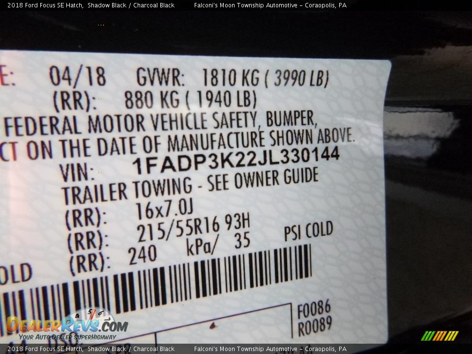 2018 Ford Focus SE Hatch Shadow Black / Charcoal Black Photo #13
