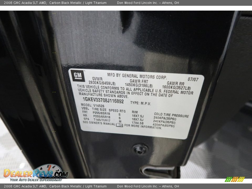 2008 GMC Acadia SLT AWD Carbon Black Metallic / Light Titanium Photo #36