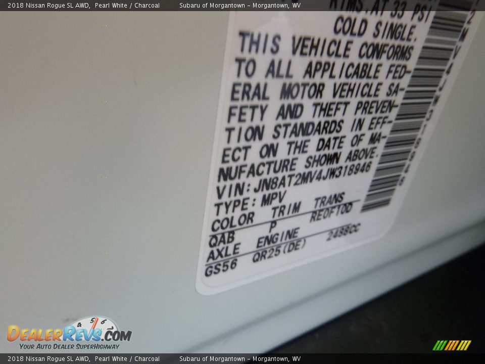 2018 Nissan Rogue SL AWD Pearl White / Charcoal Photo #14