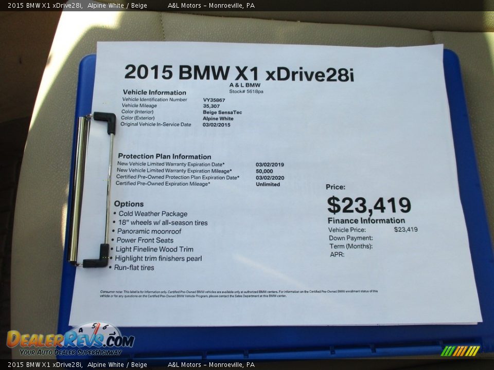 2015 BMW X1 xDrive28i Alpine White / Beige Photo #12