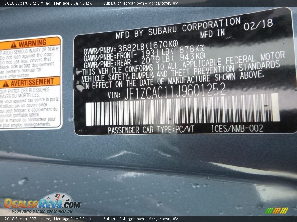 2018 Subaru BRZ Limited Heritage Blue / Black Photo #14