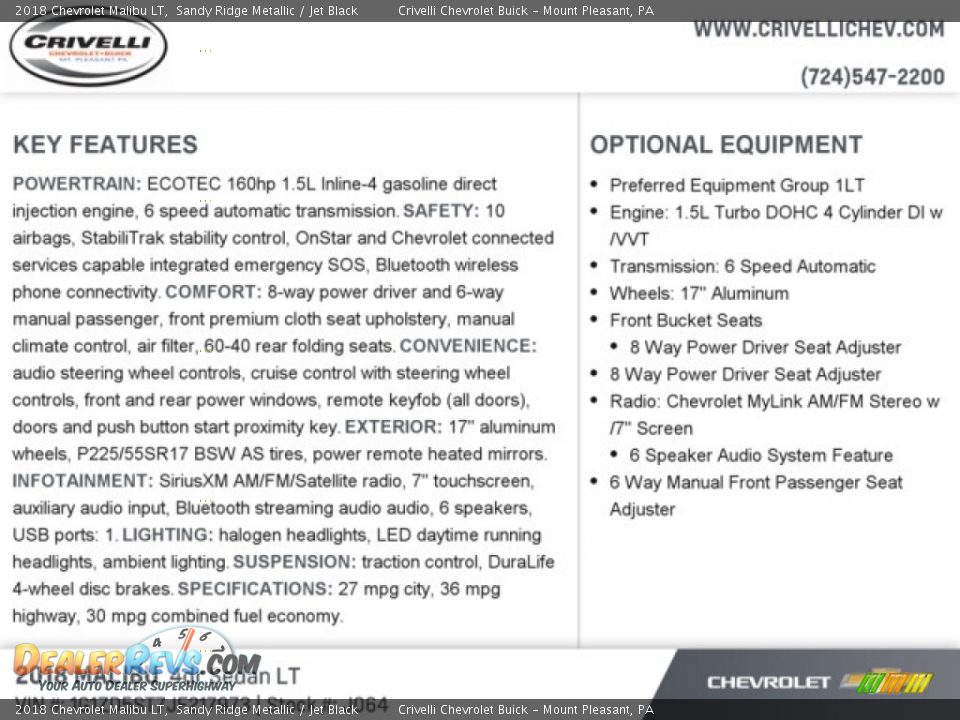 2018 Chevrolet Malibu LT Sandy Ridge Metallic / Jet Black Photo #8