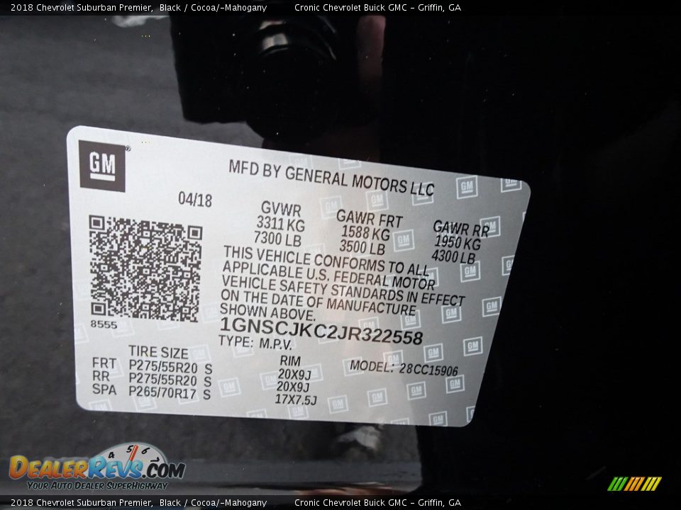 2018 Chevrolet Suburban Premier Black / Cocoa/­Mahogany Photo #15