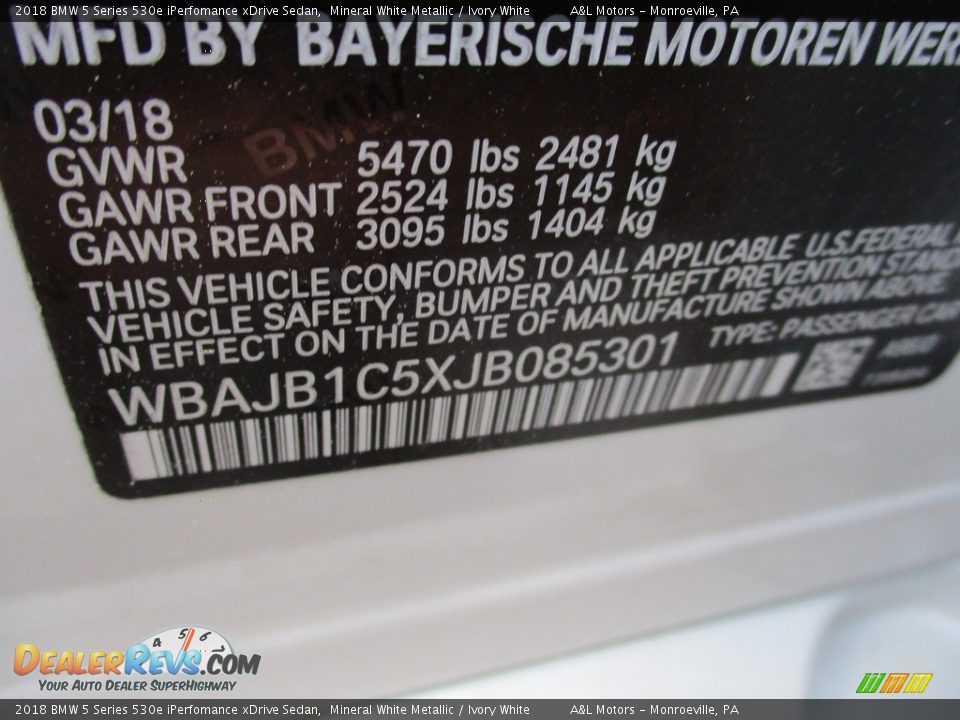 2018 BMW 5 Series 530e iPerfomance xDrive Sedan Mineral White Metallic / Ivory White Photo #19
