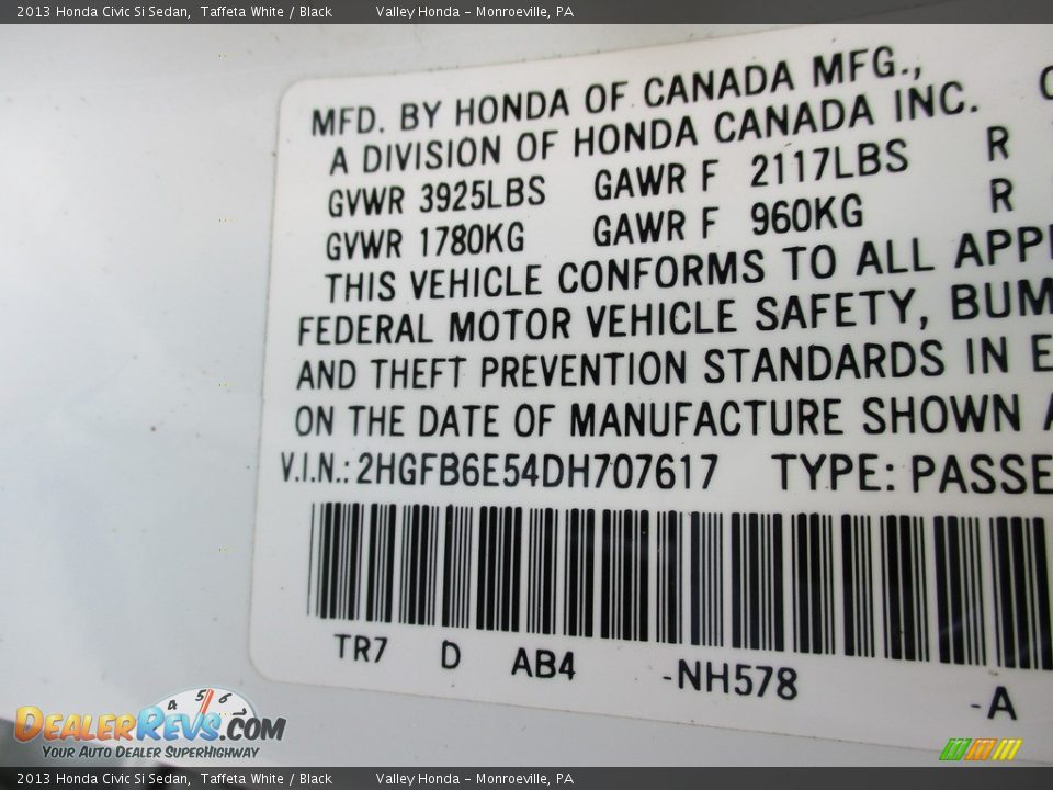 2013 Honda Civic Si Sedan Taffeta White / Black Photo #19