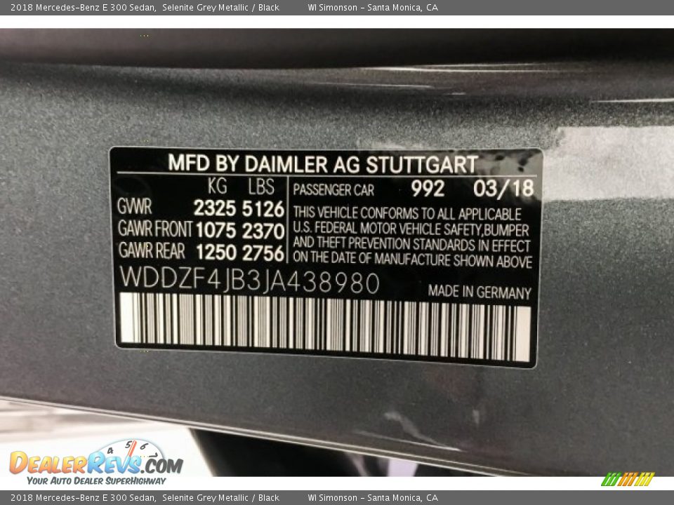 2018 Mercedes-Benz E 300 Sedan Selenite Grey Metallic / Black Photo #11