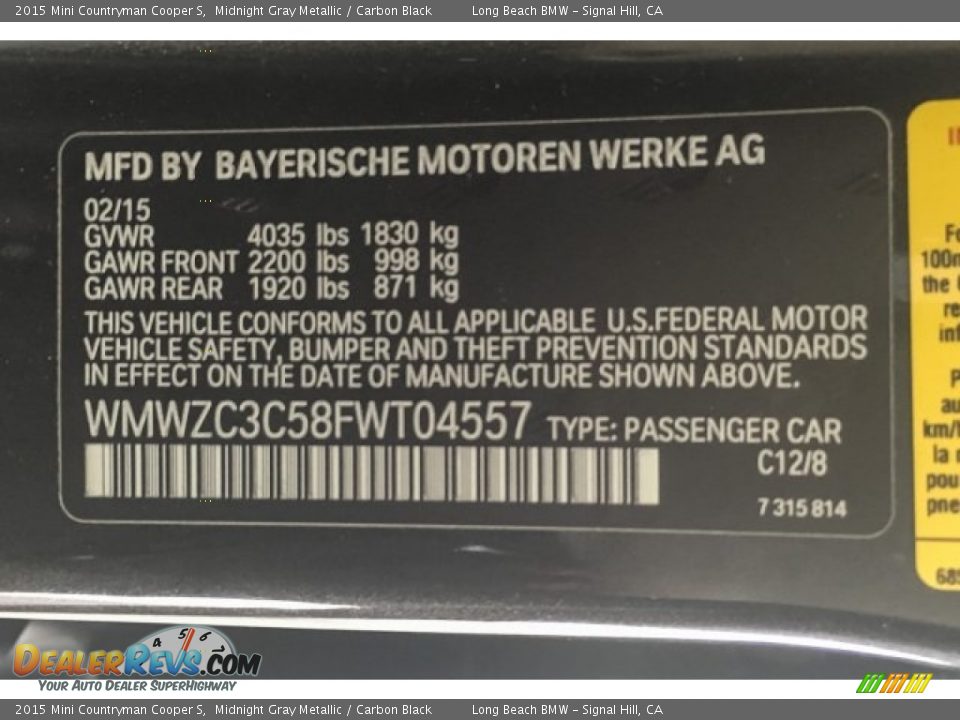 2015 Mini Countryman Cooper S Midnight Gray Metallic / Carbon Black Photo #19