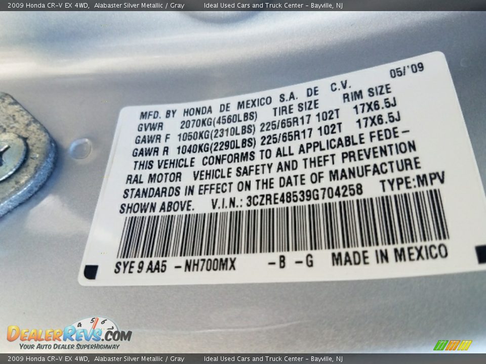 2009 Honda CR-V EX 4WD Alabaster Silver Metallic / Gray Photo #17