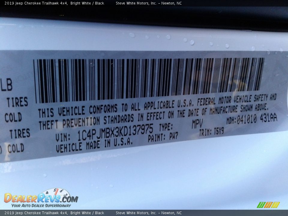 2019 Jeep Cherokee Trailhawk 4x4 Bright White / Black Photo #33