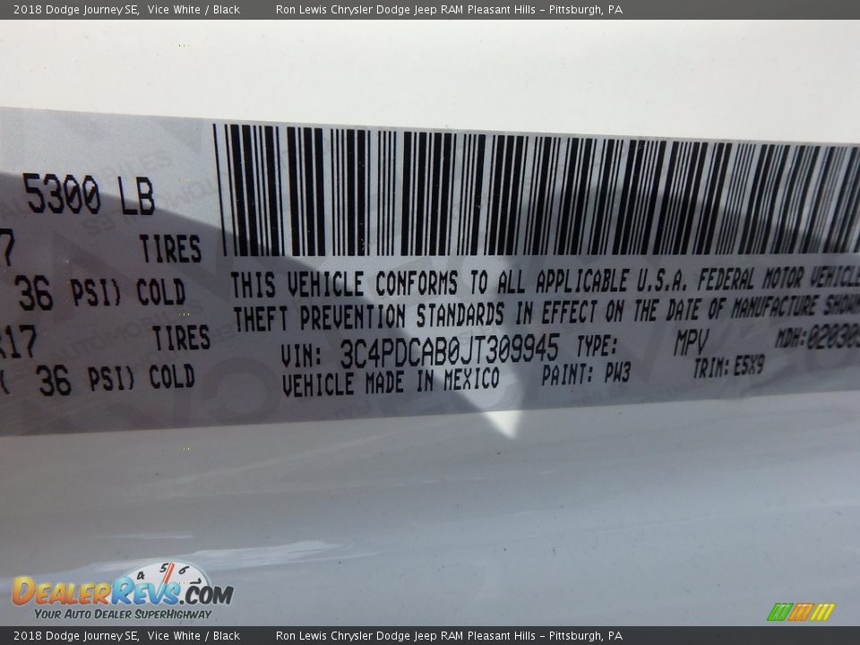 2018 Dodge Journey SE Vice White / Black Photo #15