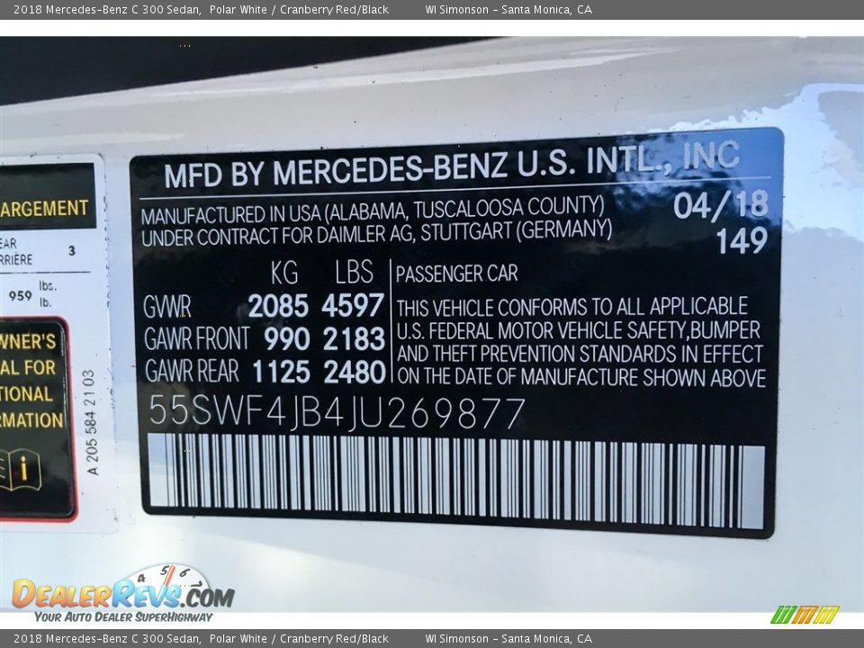 2018 Mercedes-Benz C 300 Sedan Polar White / Cranberry Red/Black Photo #11