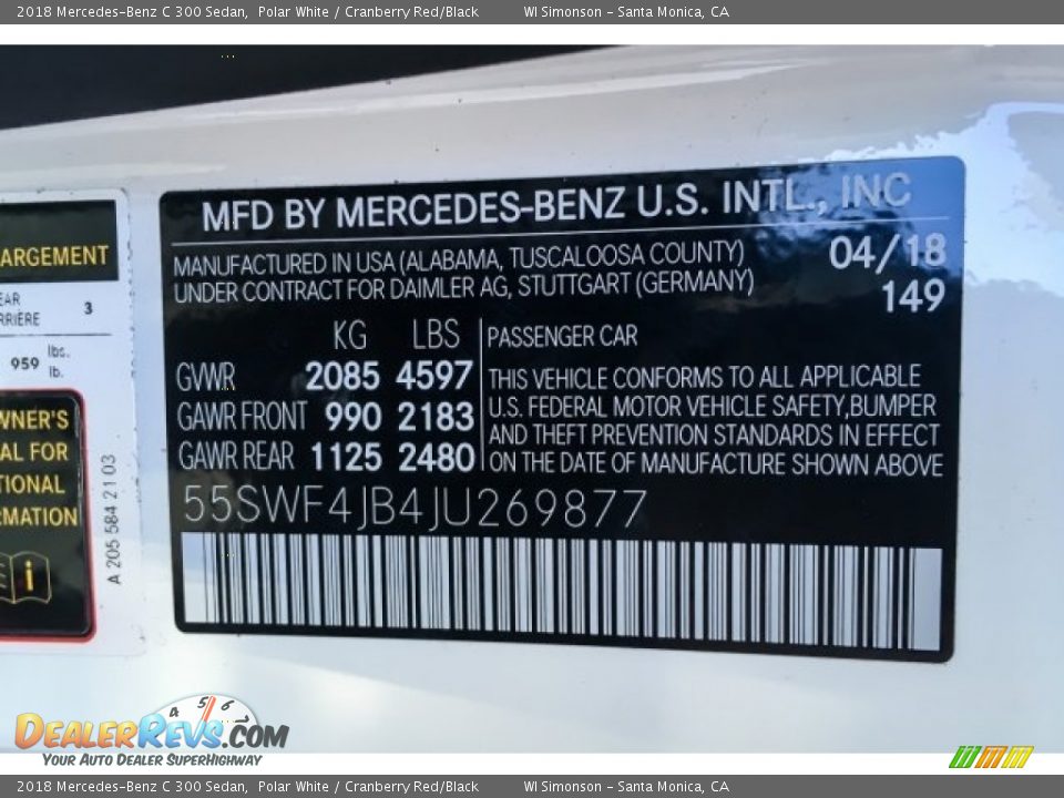 2018 Mercedes-Benz C 300 Sedan Polar White / Cranberry Red/Black Photo #13