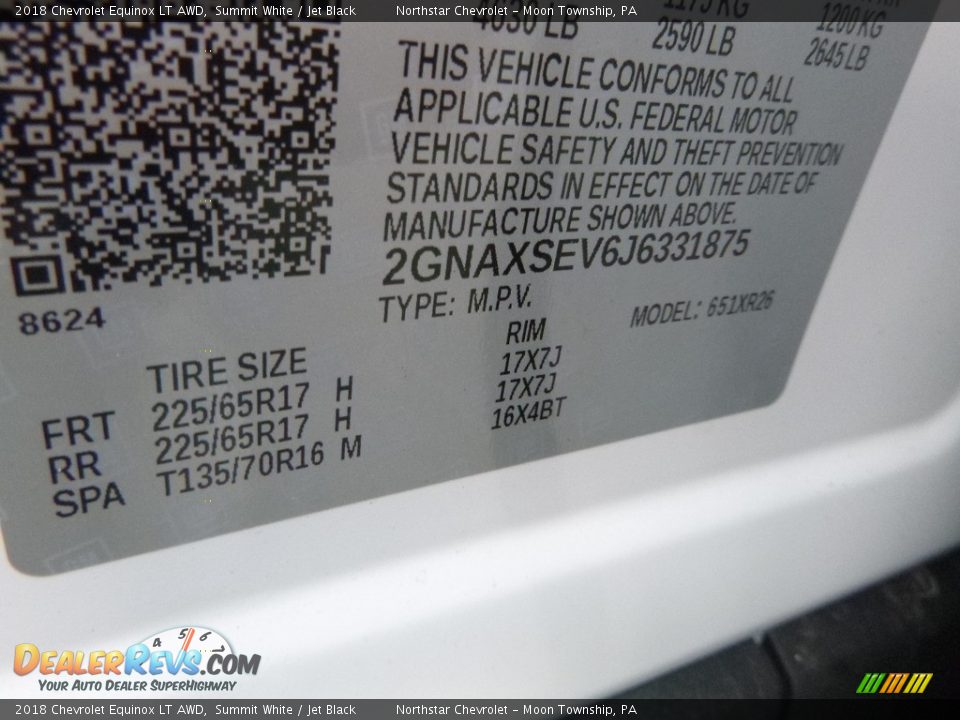 2018 Chevrolet Equinox LT AWD Summit White / Jet Black Photo #16