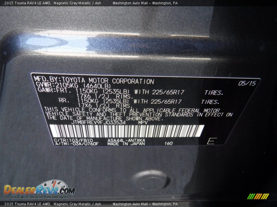 2015 Toyota RAV4 LE AWD Magnetic Gray Metallic / Ash Photo #25