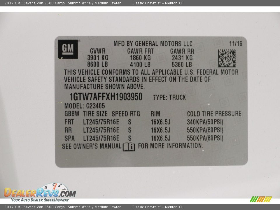 2017 GMC Savana Van 2500 Cargo Summit White / Medium Pewter Photo #17