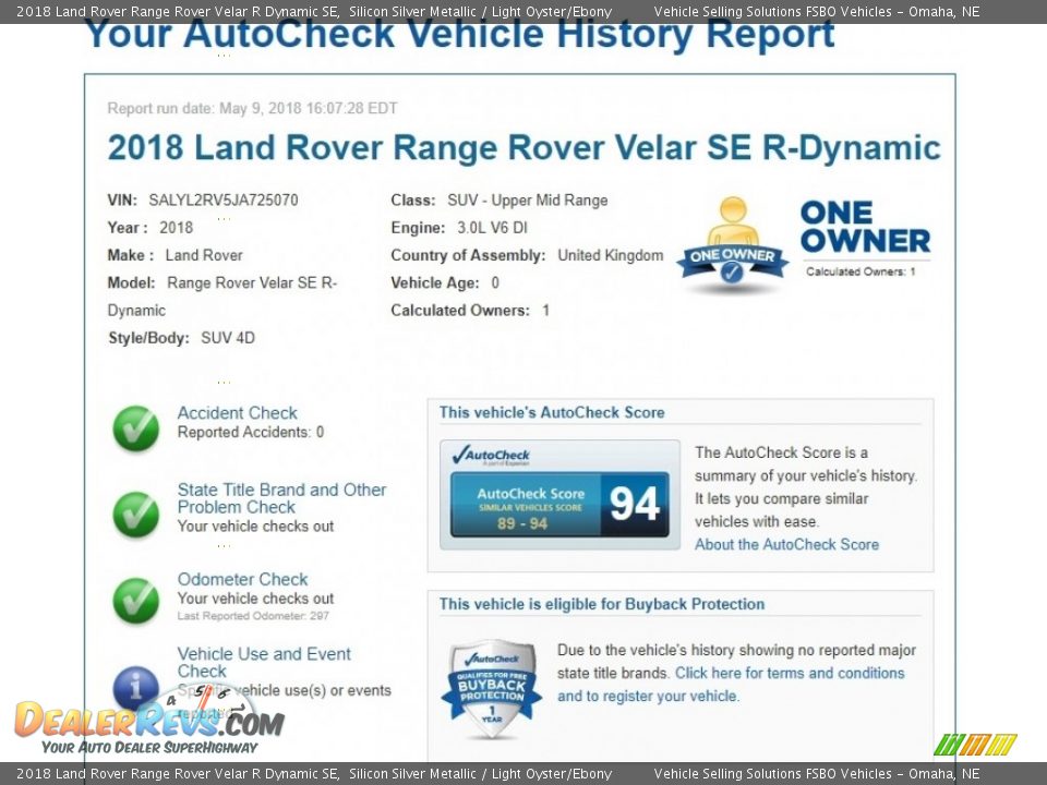 Dealer Info of 2018 Land Rover Range Rover Velar R Dynamic SE Photo #2