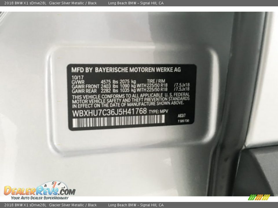 2018 BMW X1 sDrive28i Glacier Silver Metallic / Black Photo #22