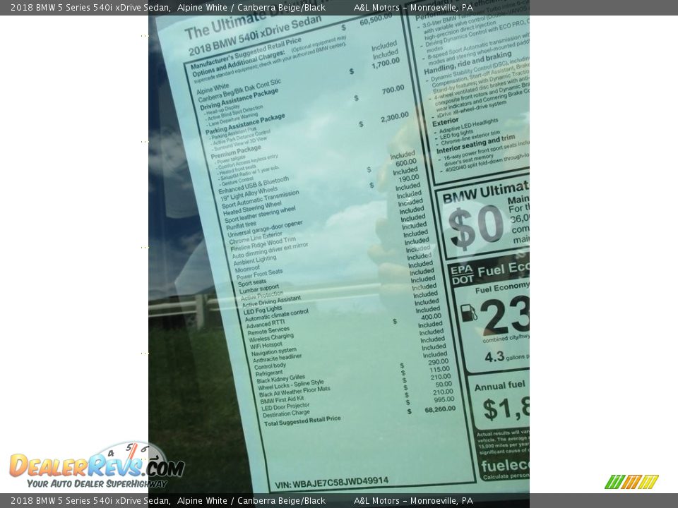 2018 BMW 5 Series 540i xDrive Sedan Alpine White / Canberra Beige/Black Photo #7