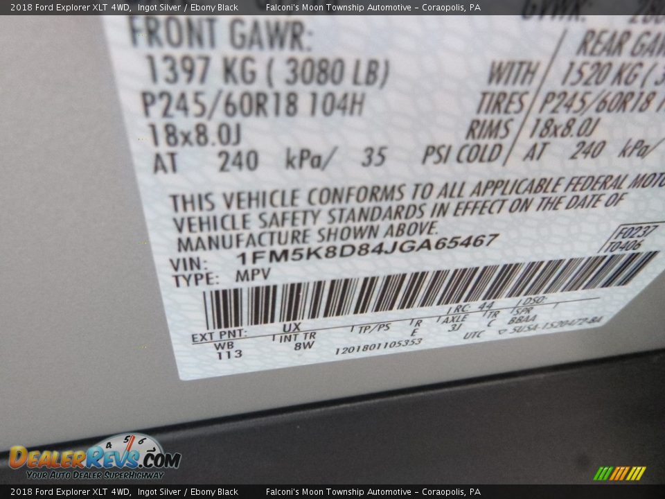 2018 Ford Explorer XLT 4WD Ingot Silver / Ebony Black Photo #13