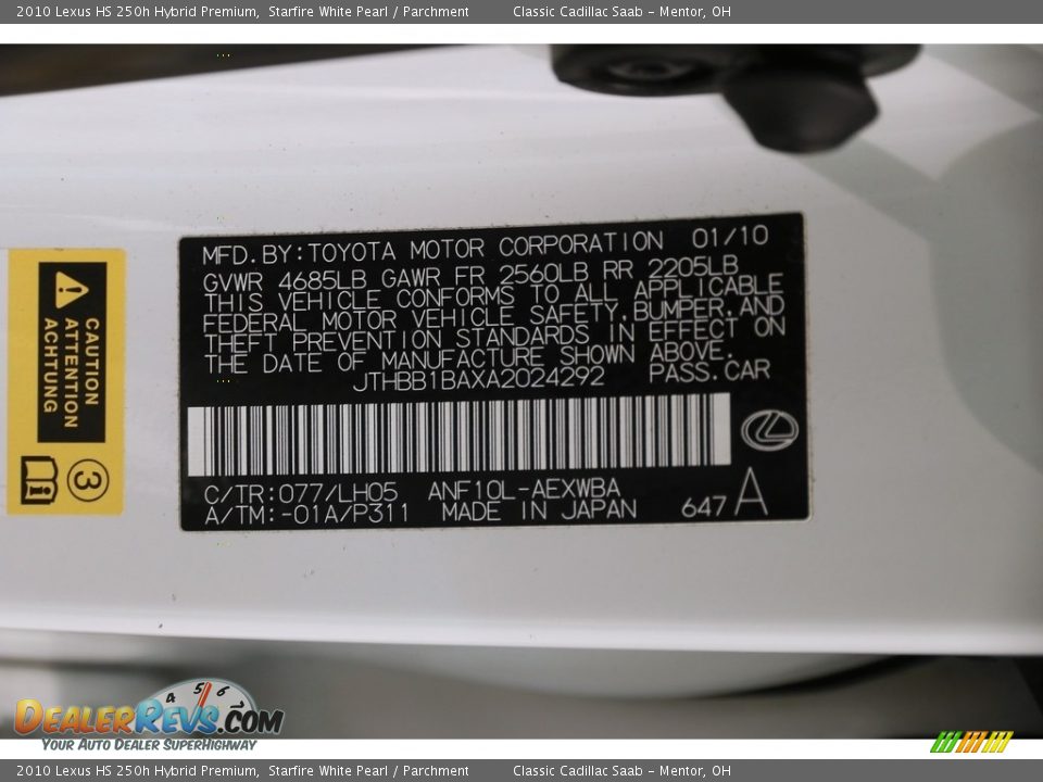 2010 Lexus HS 250h Hybrid Premium Starfire White Pearl / Parchment Photo #34