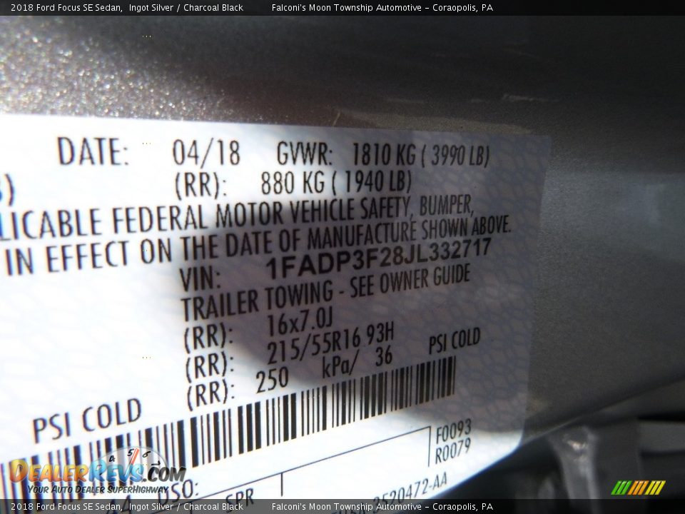 2018 Ford Focus SE Sedan Ingot Silver / Charcoal Black Photo #12