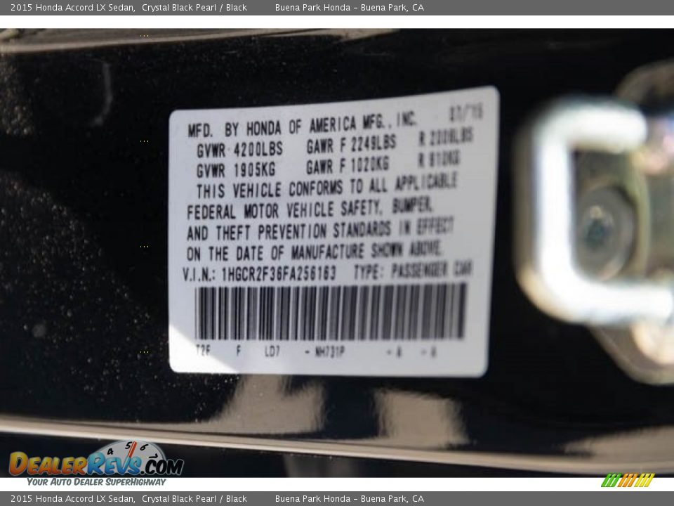 2015 Honda Accord LX Sedan Crystal Black Pearl / Black Photo #35
