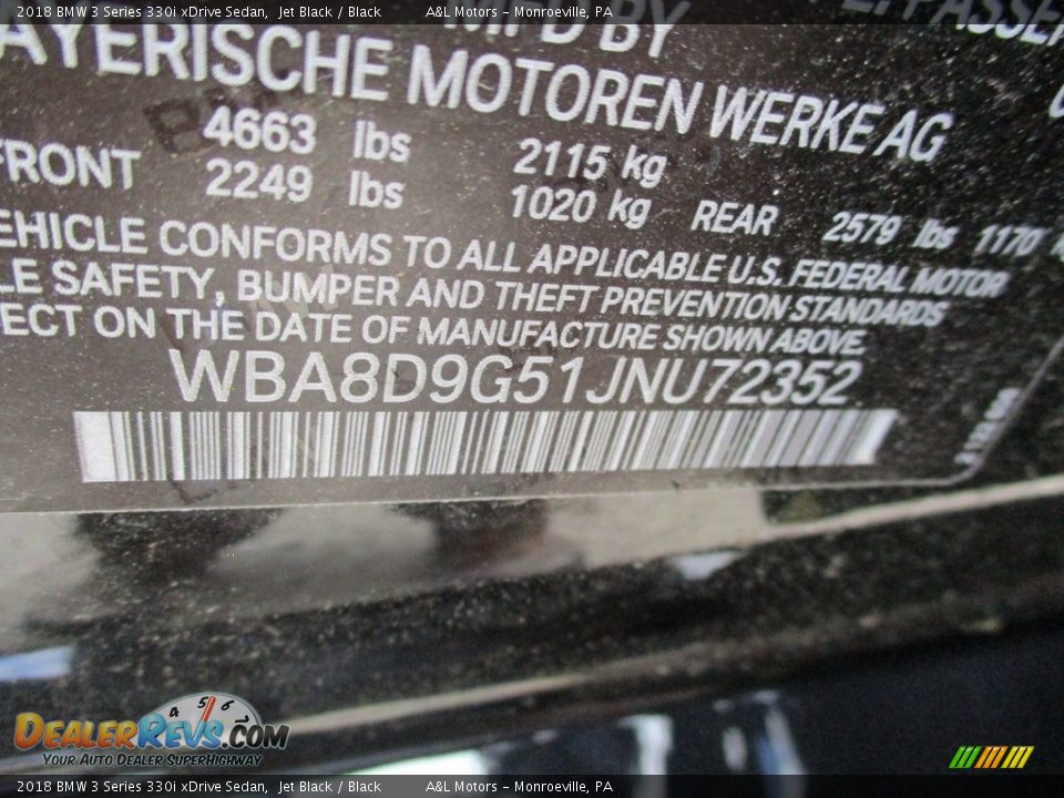 2018 BMW 3 Series 330i xDrive Sedan Jet Black / Black Photo #19