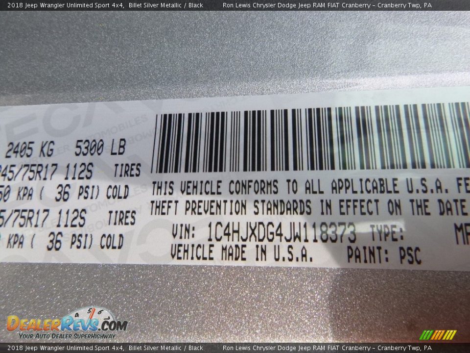 2018 Jeep Wrangler Unlimited Sport 4x4 Billet Silver Metallic / Black Photo #13