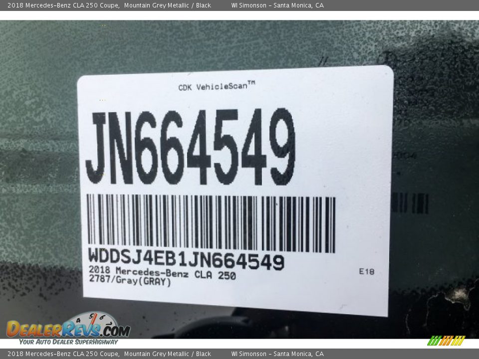 2018 Mercedes-Benz CLA 250 Coupe Mountain Grey Metallic / Black Photo #11