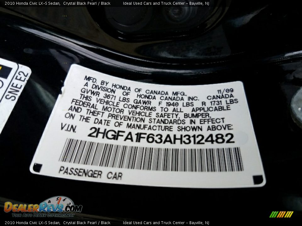 2010 Honda Civic LX-S Sedan Crystal Black Pearl / Black Photo #18