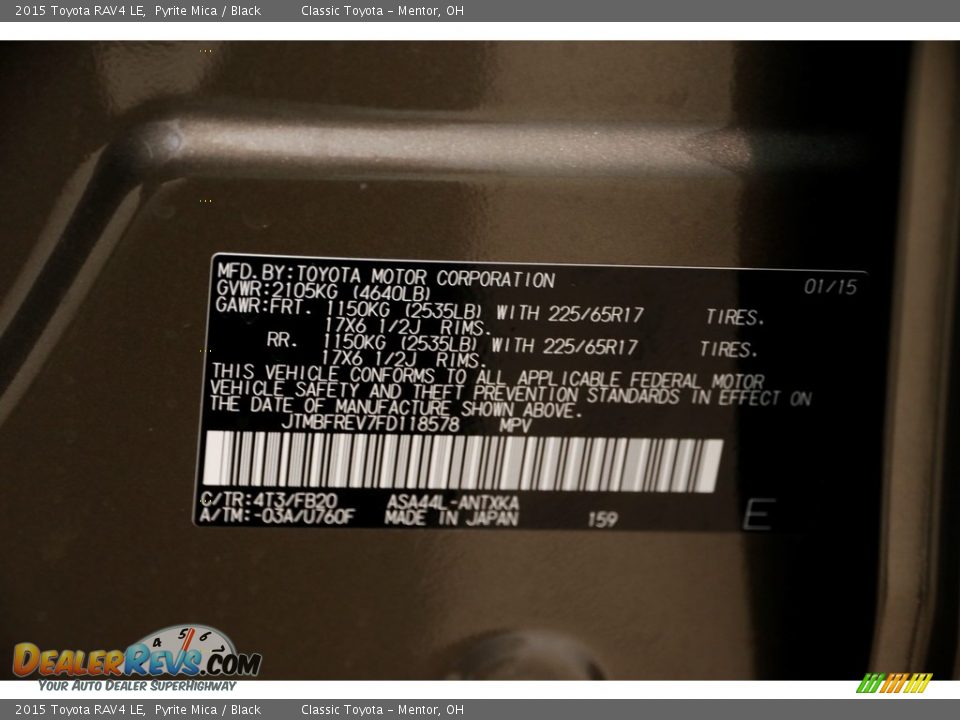 2015 Toyota RAV4 LE Pyrite Mica / Black Photo #21