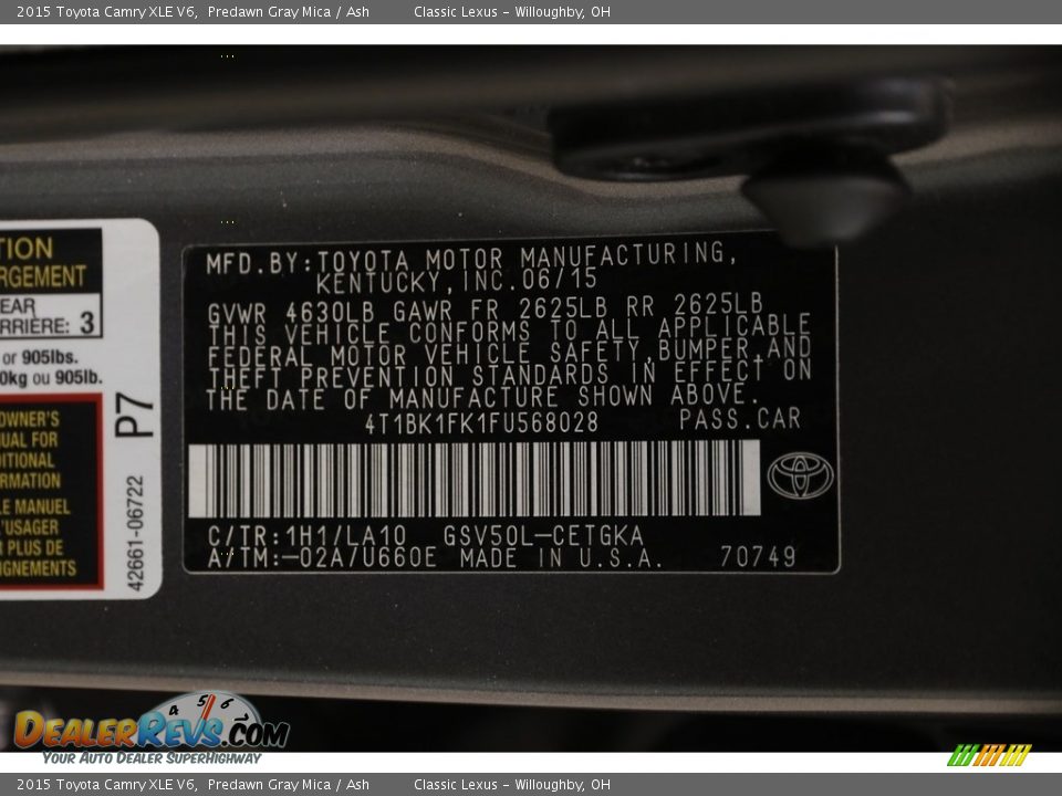 2015 Toyota Camry XLE V6 Predawn Gray Mica / Ash Photo #23