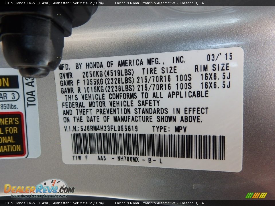 2015 Honda CR-V LX AWD Alabaster Silver Metallic / Gray Photo #23