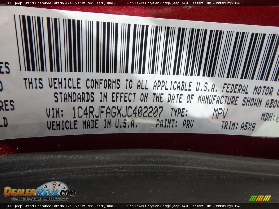 2018 Jeep Grand Cherokee Laredo 4x4 Velvet Red Pearl / Black Photo #14