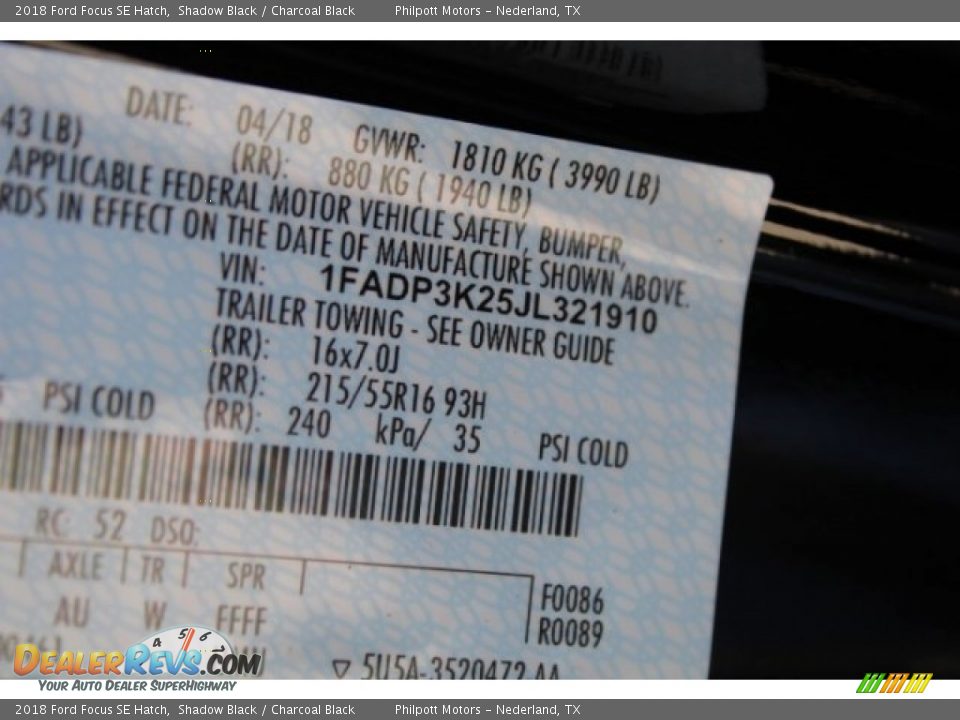 2018 Ford Focus SE Hatch Shadow Black / Charcoal Black Photo #34
