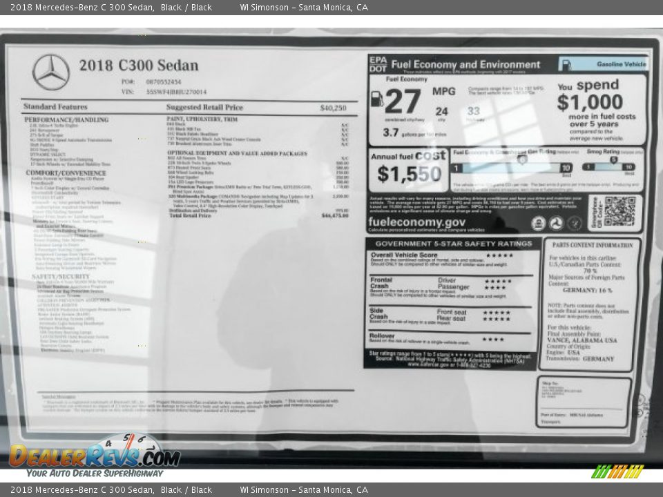 2018 Mercedes-Benz C 300 Sedan Black / Black Photo #10