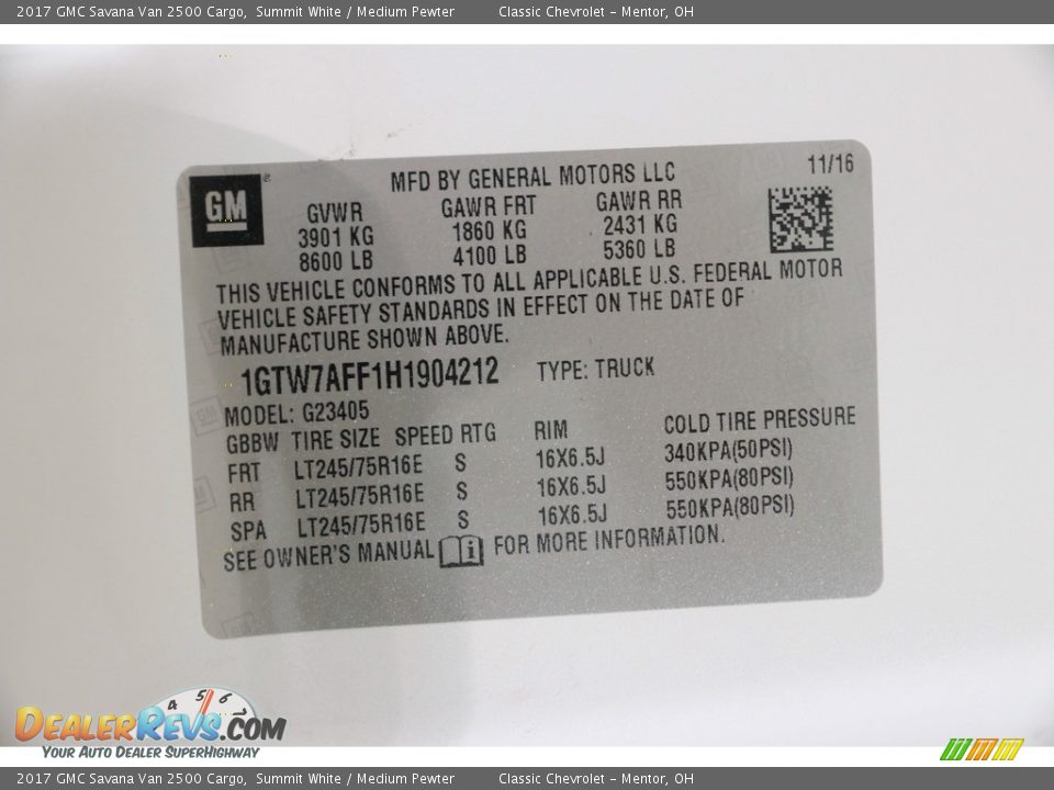 2017 GMC Savana Van 2500 Cargo Summit White / Medium Pewter Photo #16